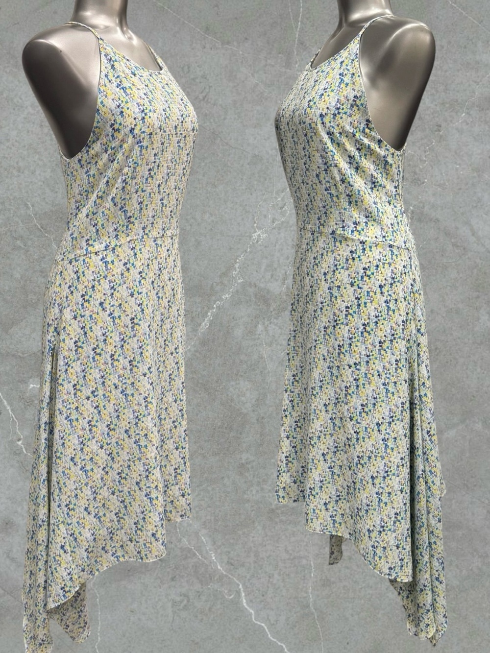 2 for $30 | The Limited High-Low Halter Dress in White, Blue and Yellow Mosaic - Picture 5 of 14